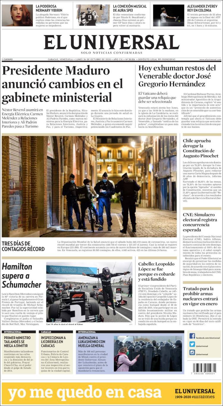 Portada de Universal (Venezuela)