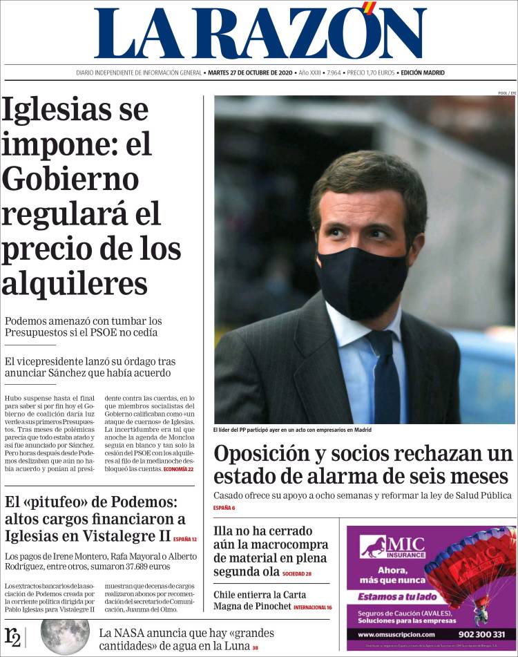 Portada de La Razón (Spain)