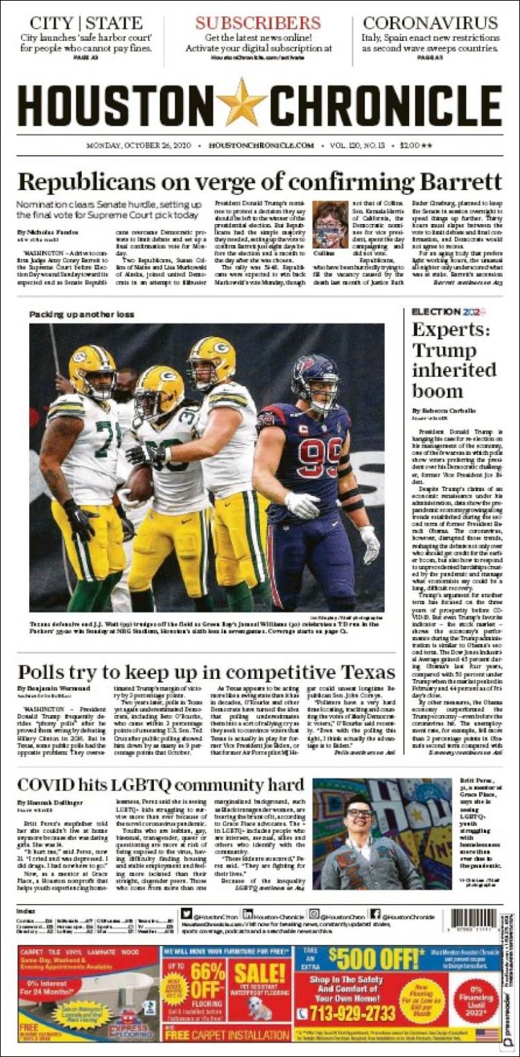 Portada de Houston Chronicle (USA)