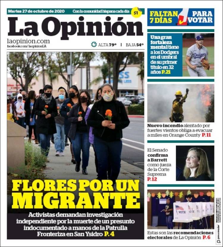 Portada de La Opinión (USA)