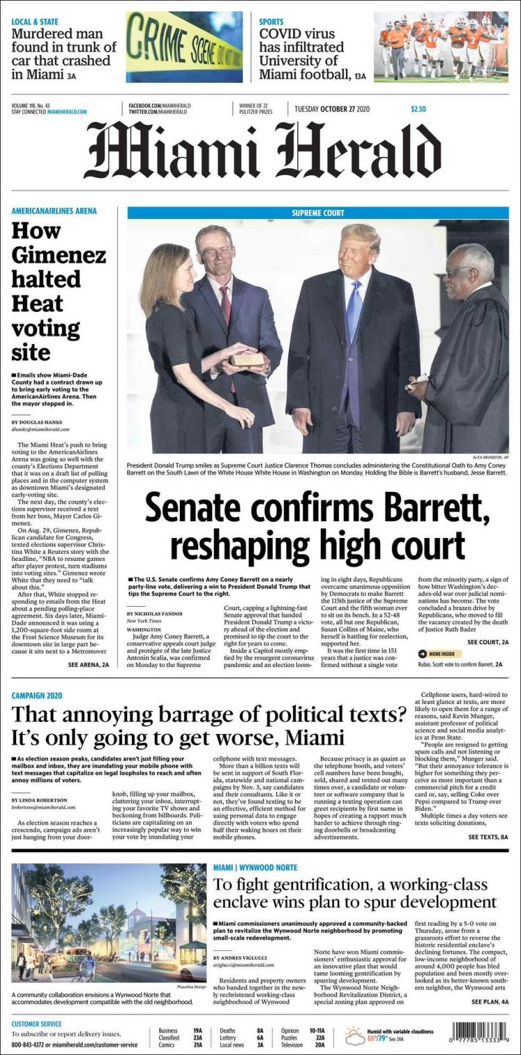 Portada de Miami Herald (USA)