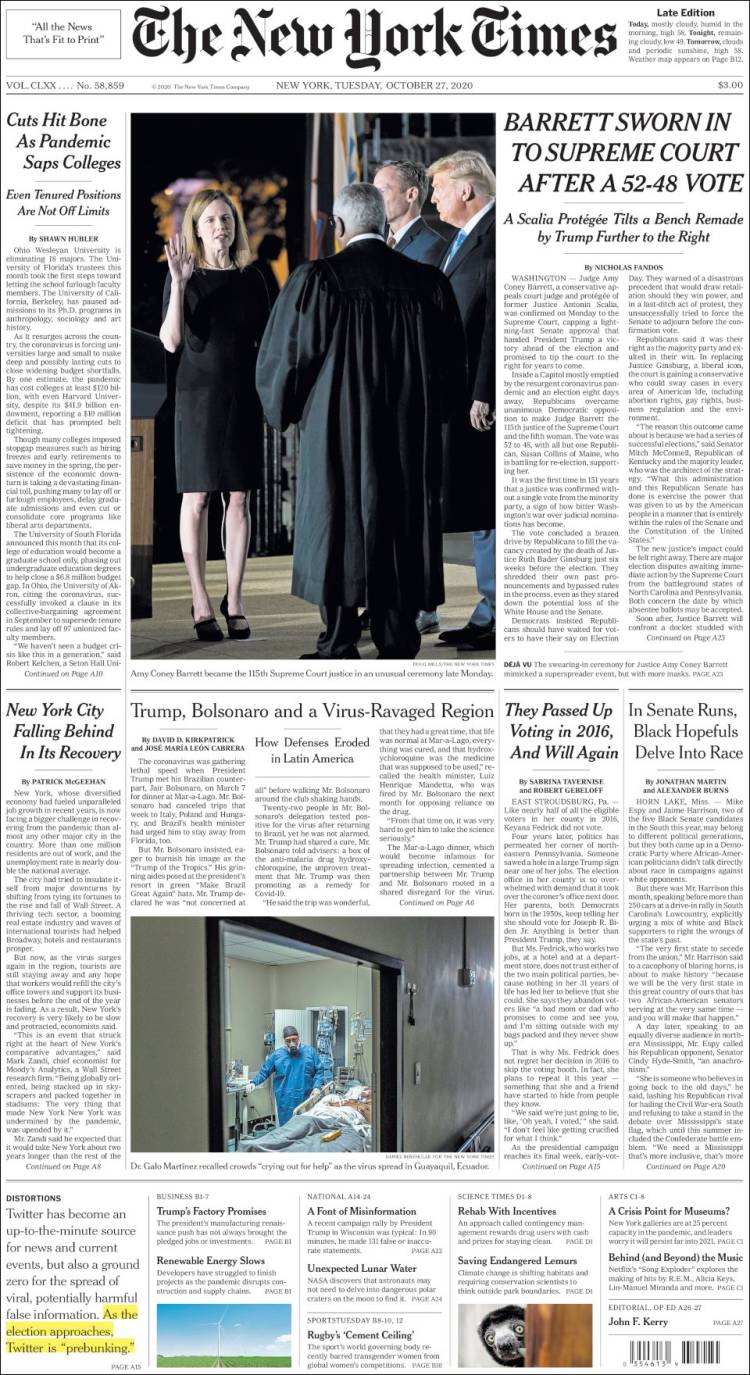 Portada de New York Times (USA)