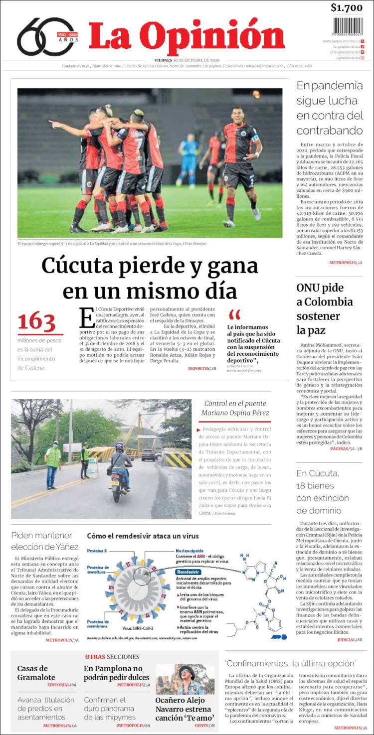 Portada de Diario La Opinion (Colombia)