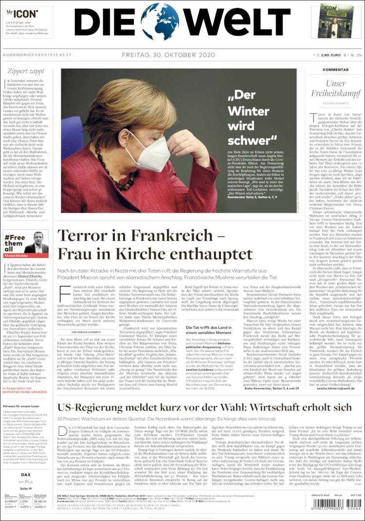 Portada de Die Welt (Alemania)