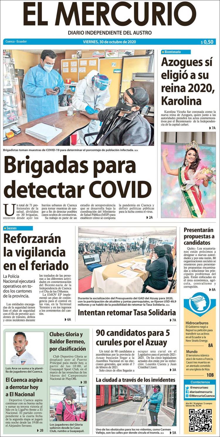 Portada de Diario El Mercurio (Ecuador)