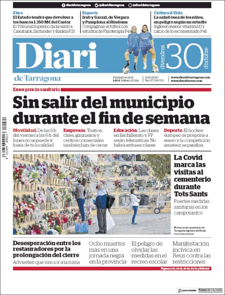 Portada de Diari de Tarragona (España)