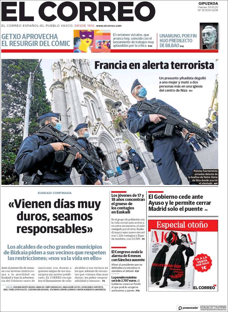 Portada de El Correo - Guipuzcoa (España)