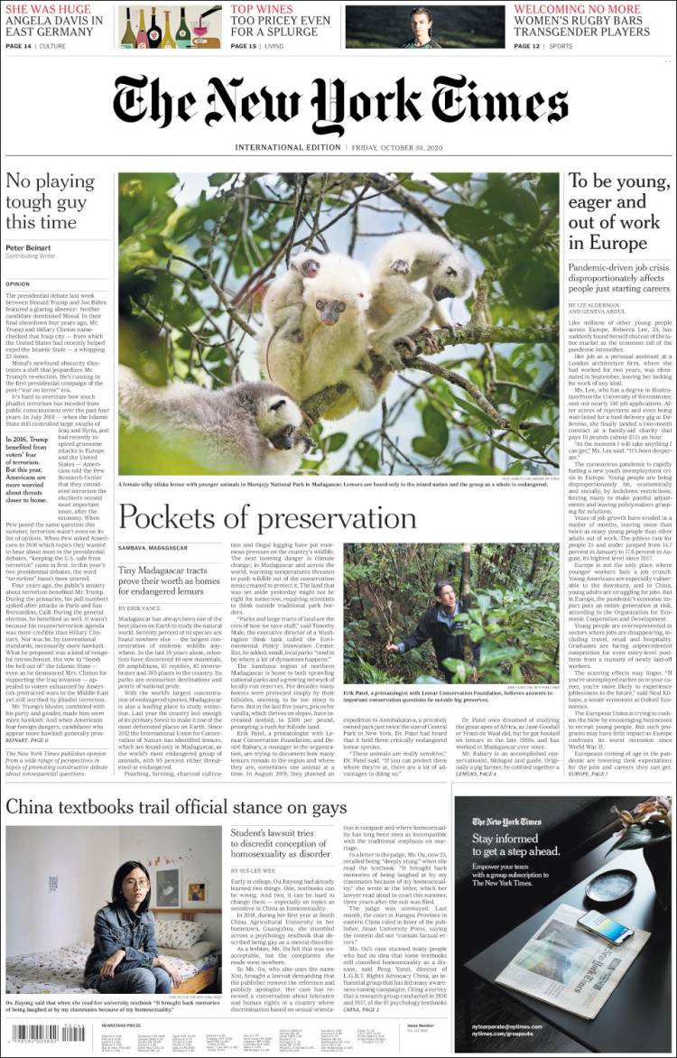 Portada de International New York Times (Europa)