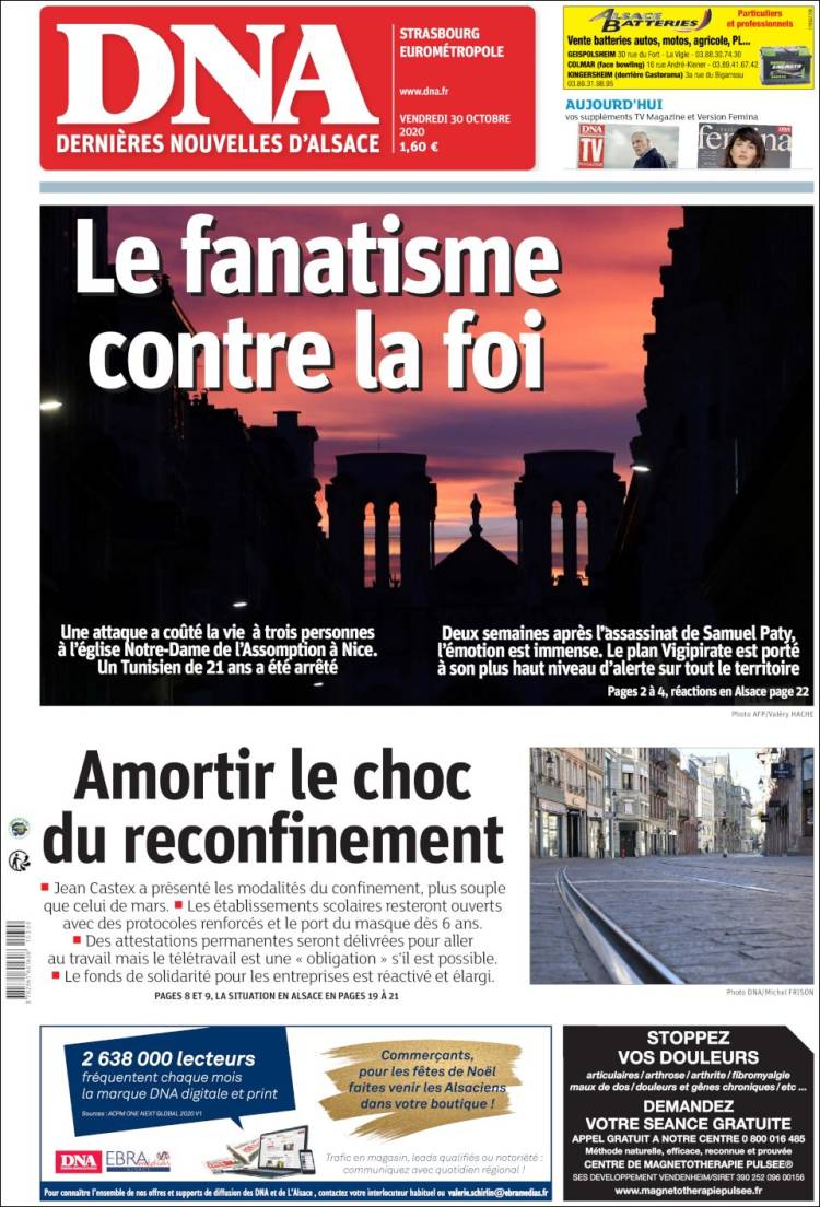 Portada de Les Dernières Nouvelles d'Alsace (Francia)