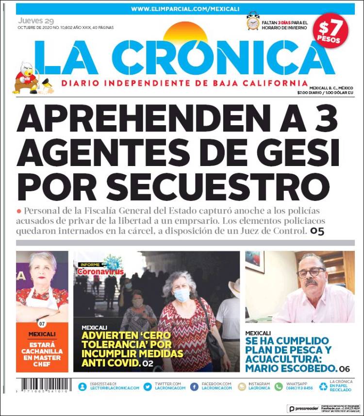 Portada de La Crónica de Baja California (M&eacute;xico)