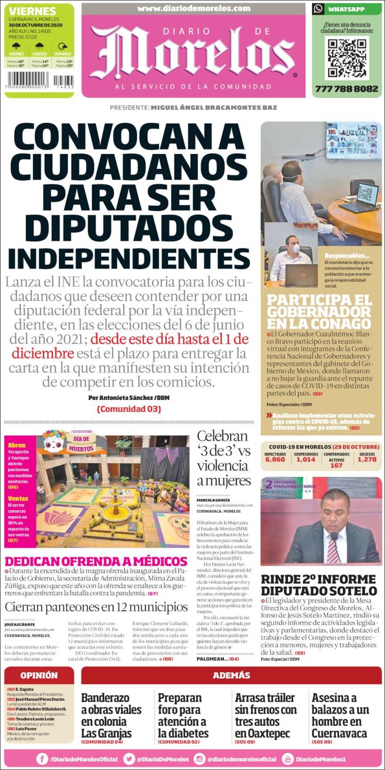 Portada de Diario de Morelos (M&eacute;xico)