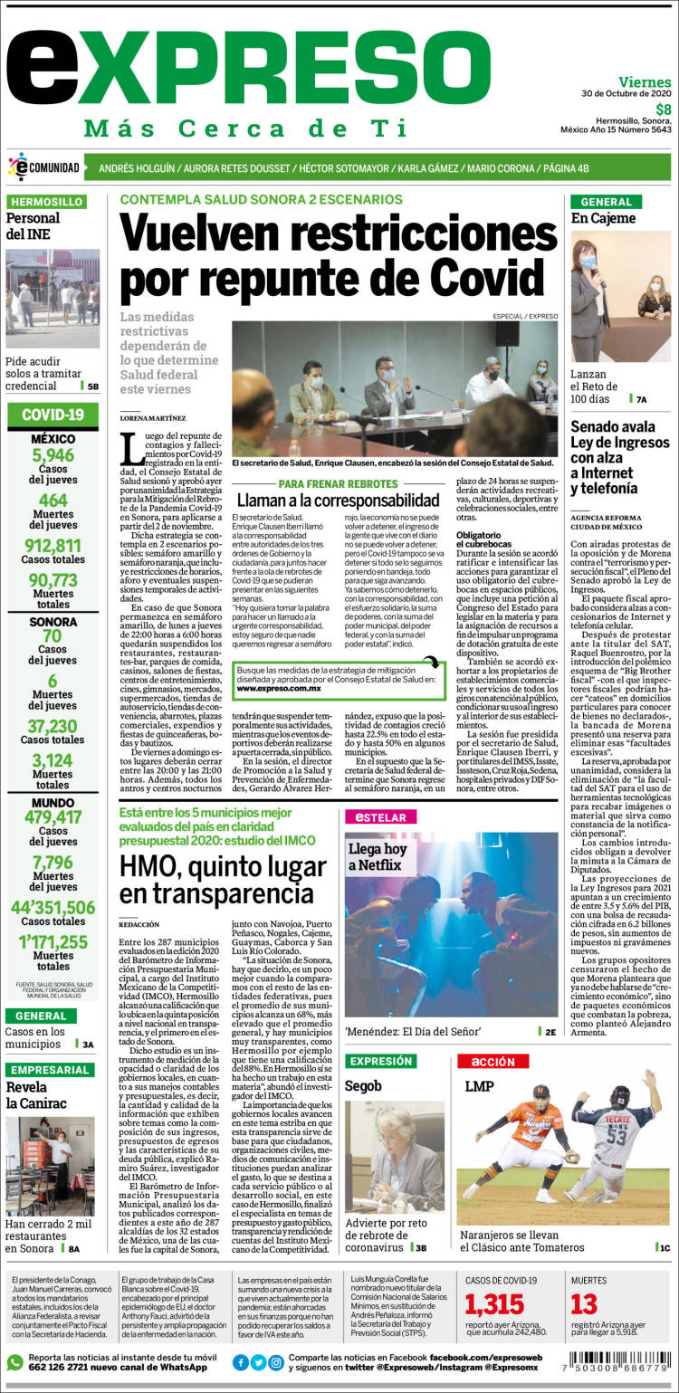 Portada de Expreso (M&eacute;xico)