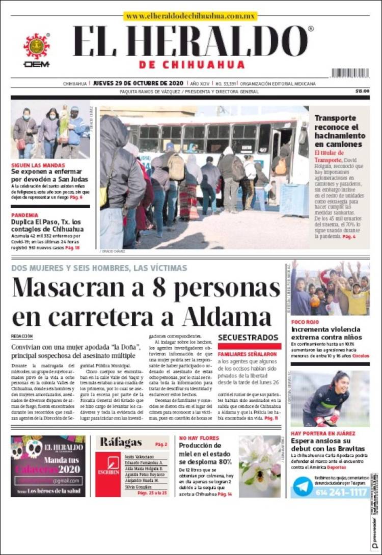 Portada de El Heraldo de Chihuahua (M&eacute;xico)