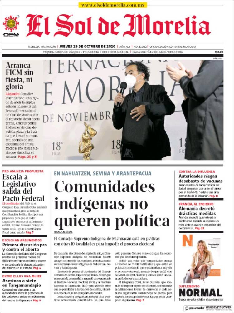 Portada de El Sol de Morelia (M&eacute;xico)