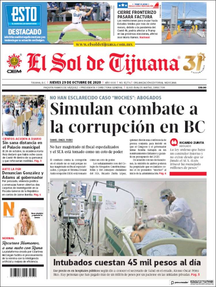 Portada de El Sol de Tijuana (M&eacute;xico)