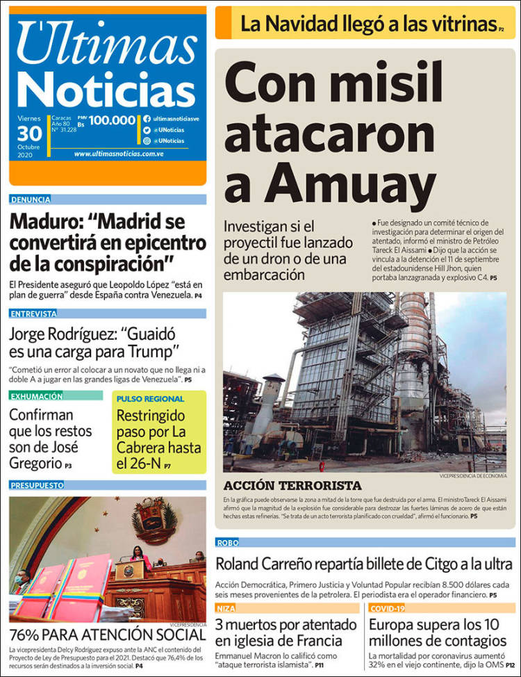 Portada de Últimas Noticias (Venezuela)