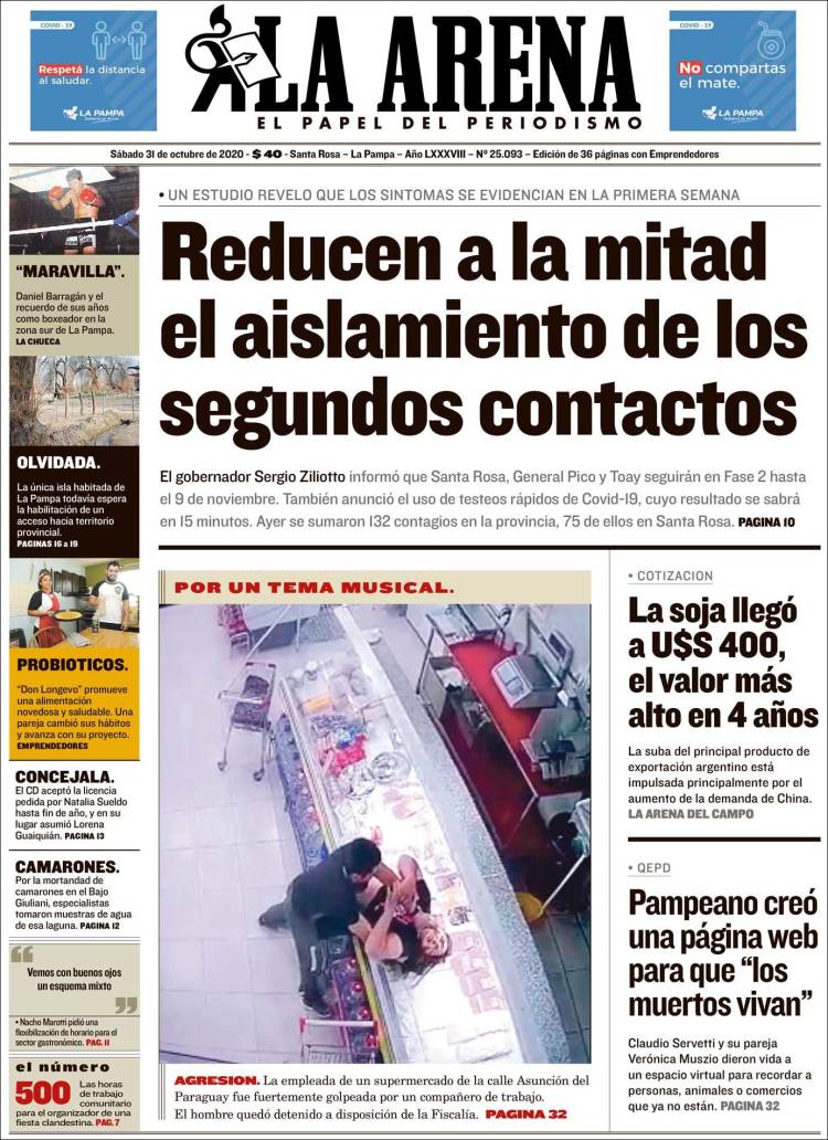 Portada de Diario La Arena (Argentina)