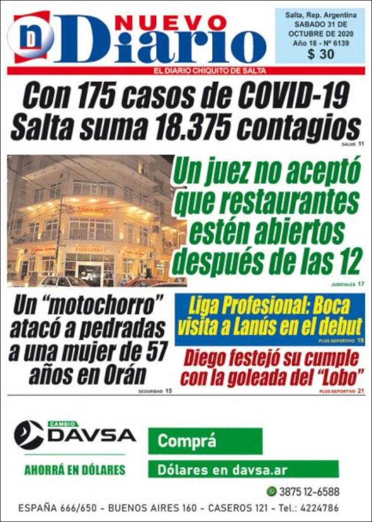 Portada de Nuevo Diario de Salta (Argentina)