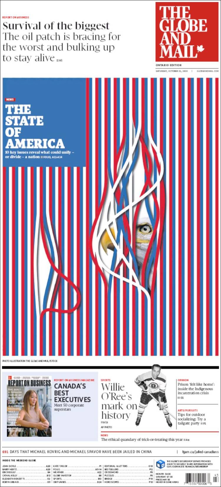 Portada de The Globe and Mail (Canadá)