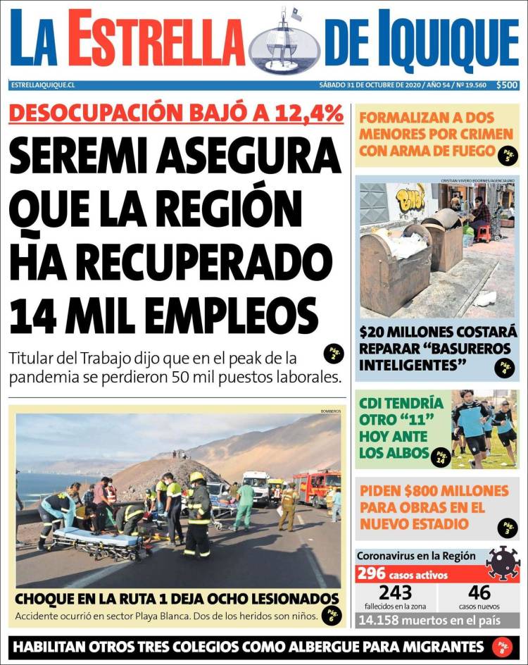 Portada de La Estrella de Iquique (Chile)