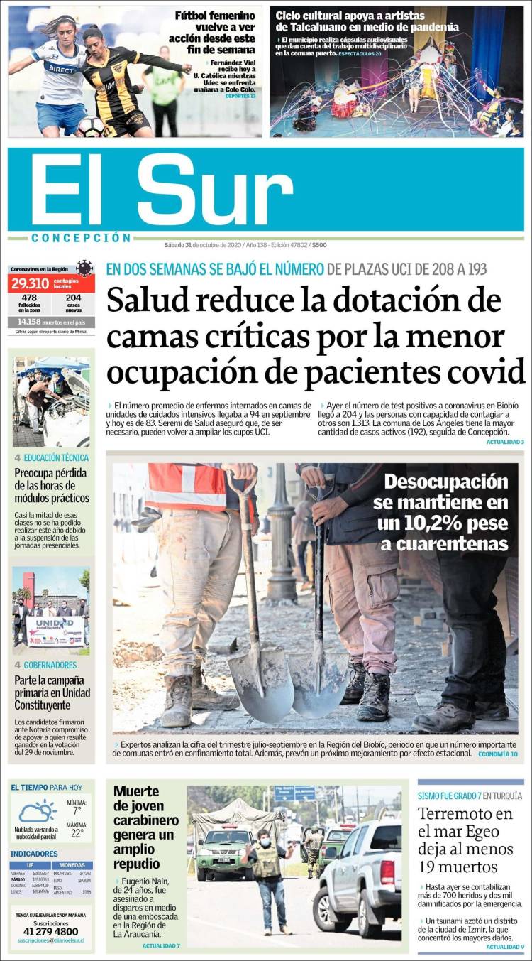 Portada de El Sur (Chile)