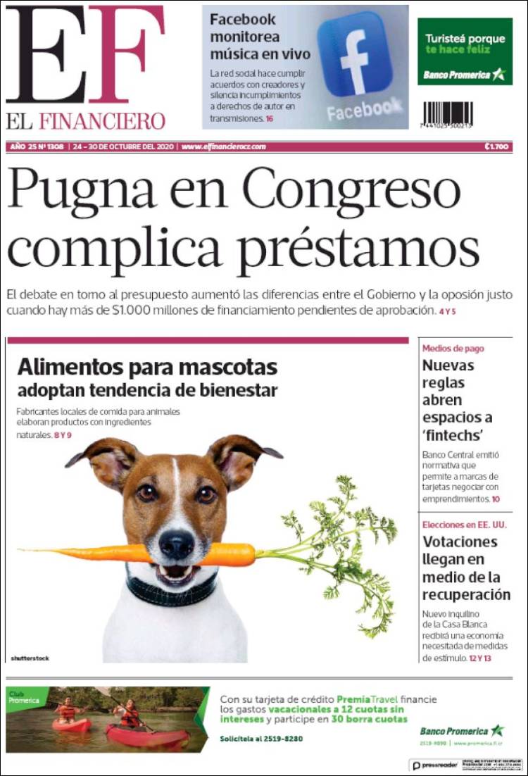 Portada de El Financiero (Costa Rica)