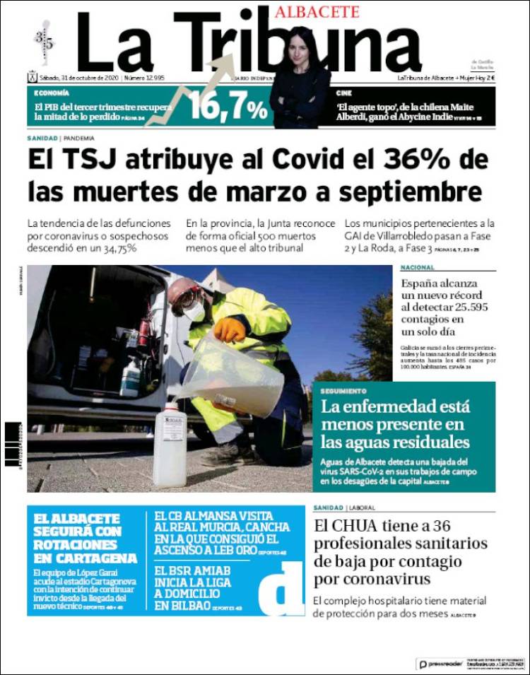 Portada de La Tribuna de Albacete (España)