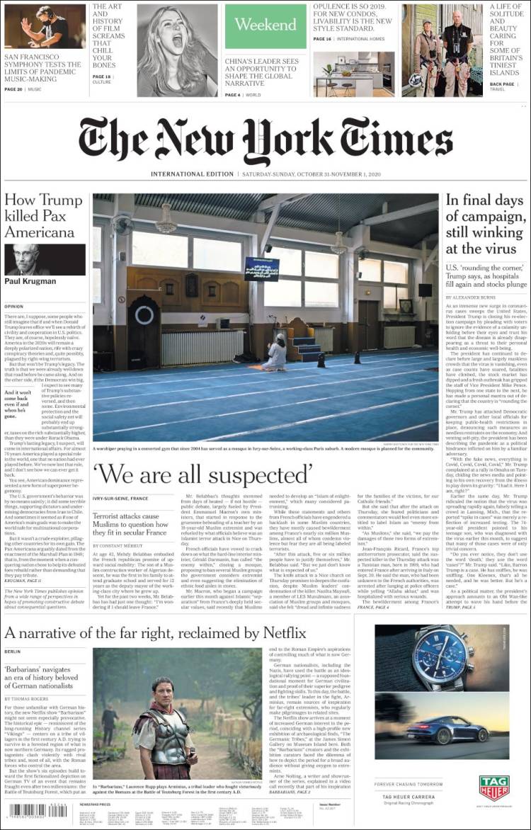 Portada de International New York Times (Europa)