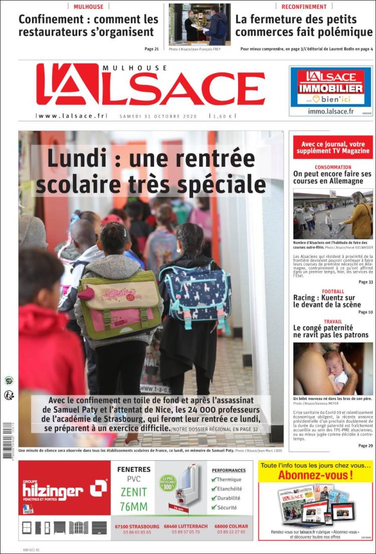 Portada de Journal L'Alsace (Francia)