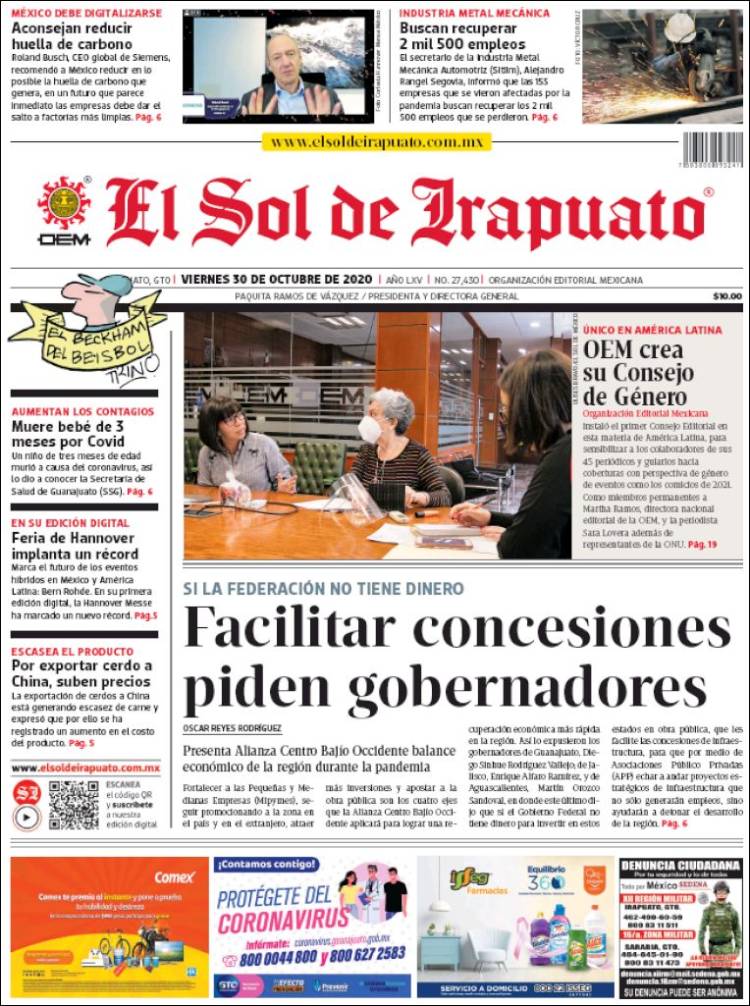 Portada de El Sol de Irapuato (M&eacute;xico)