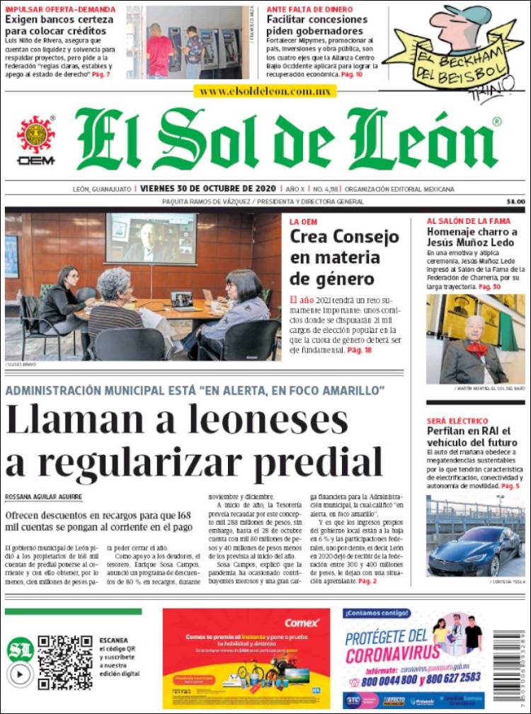 Portada de El Sol de León (M&eacute;xico)