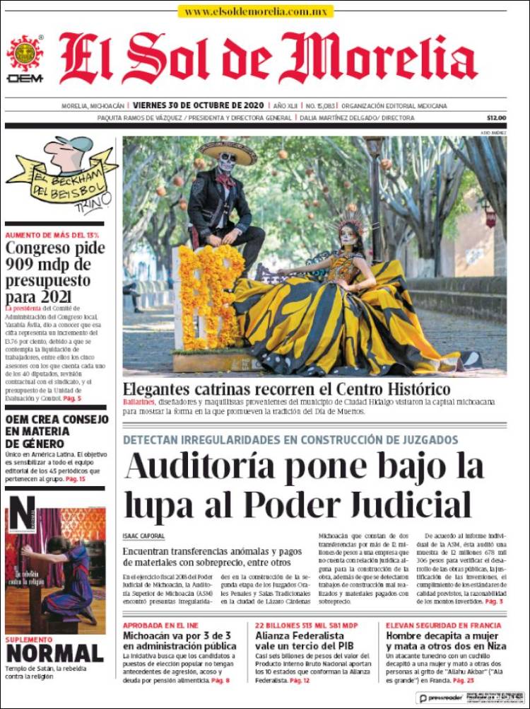 Portada de El Sol de Morelia (M&eacute;xico)