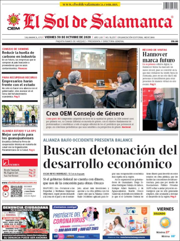 Portada de El Sol de Salamanca (M&eacute;xico)