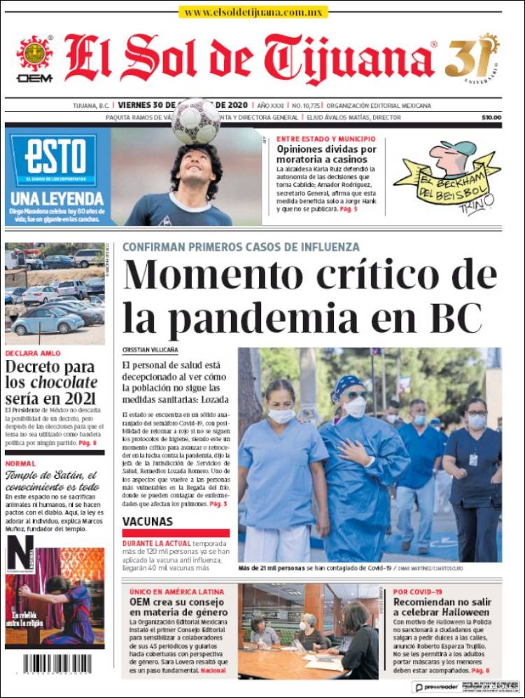 Portada de El Sol de Tijuana (M&eacute;xico)