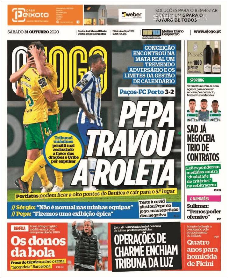 Portada de O Jogo (Portugal)