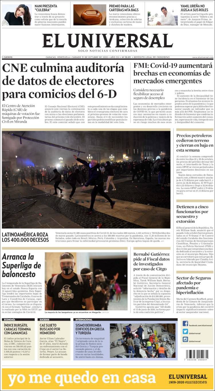 Portada de Universal (Venezuela)