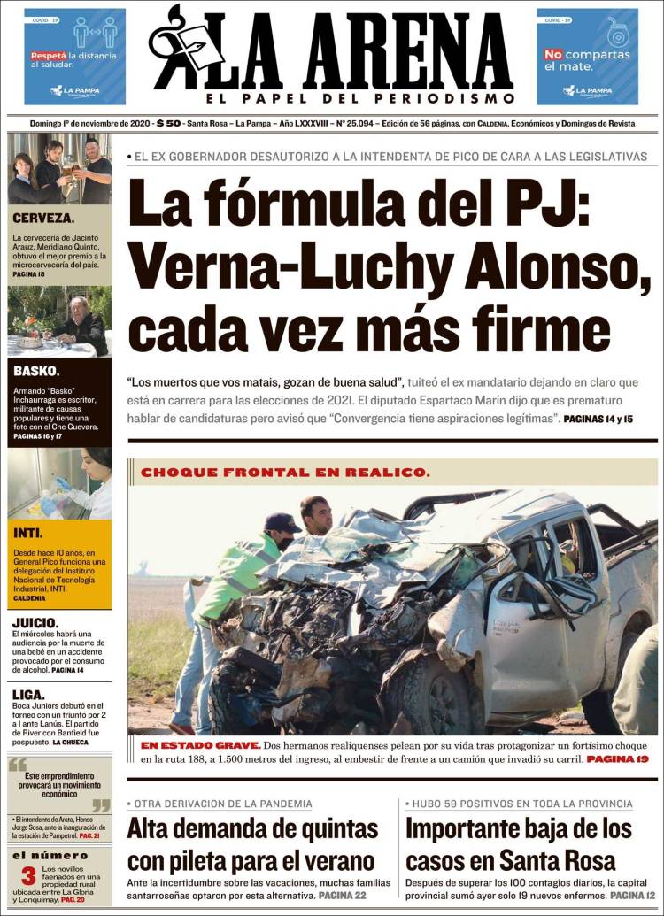 Portada de Diario La Arena (Argentina)