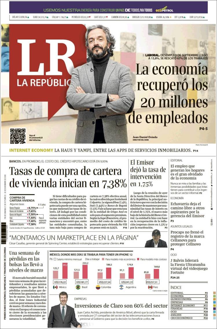 Portada de La Republica (Colombia)
