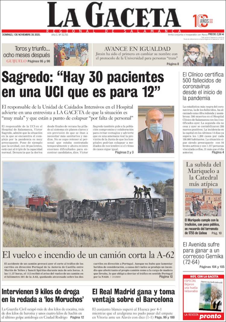 Portada de La Gaceta de Salamanca (España)