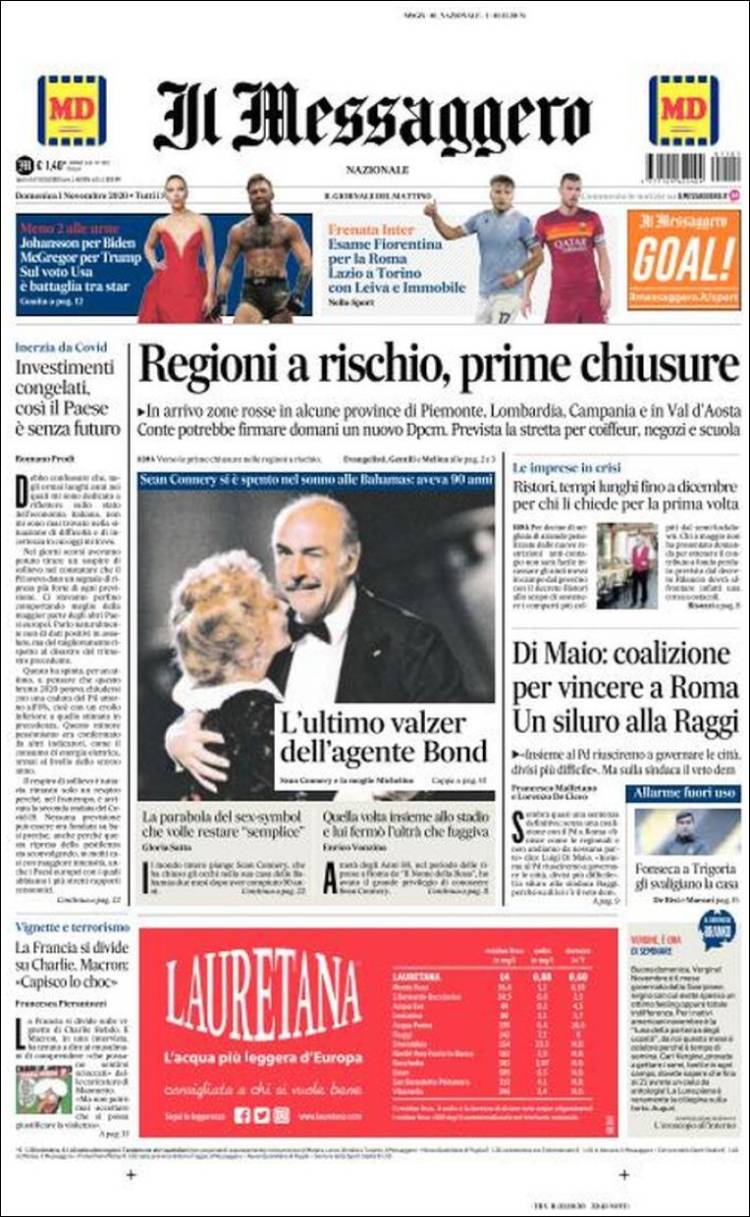 Portada de Il Messaggero (Italia)