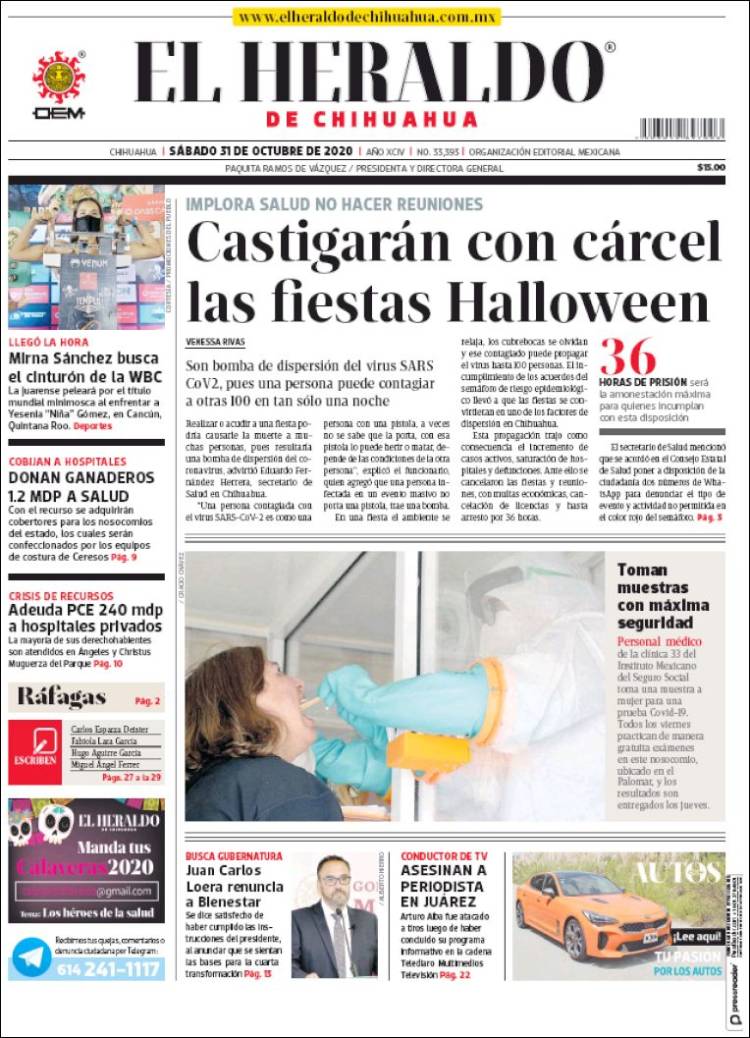 Portada de El Heraldo de Chihuahua (M&eacute;xico)