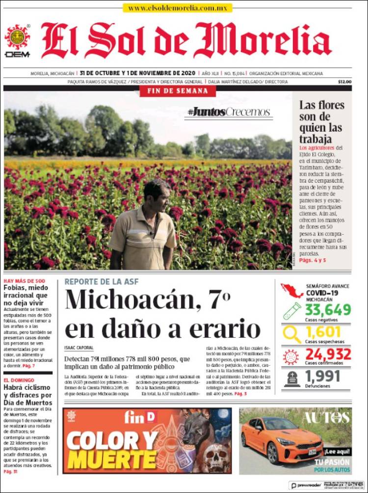 Portada de El Sol de Morelia (M&eacute;xico)