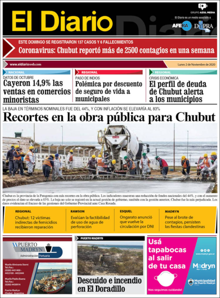 Portada de El Diario de Madryn (Argentina)