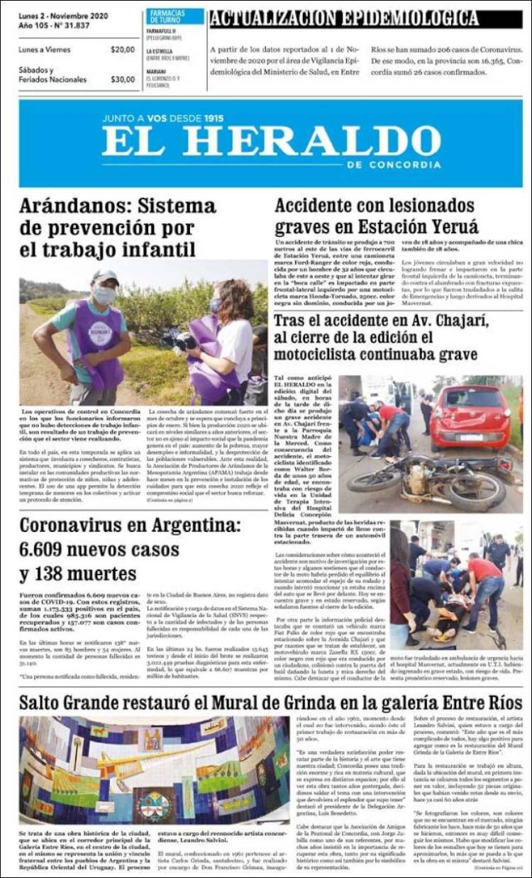 Portada de El Heraldo de Concordia (Argentina)