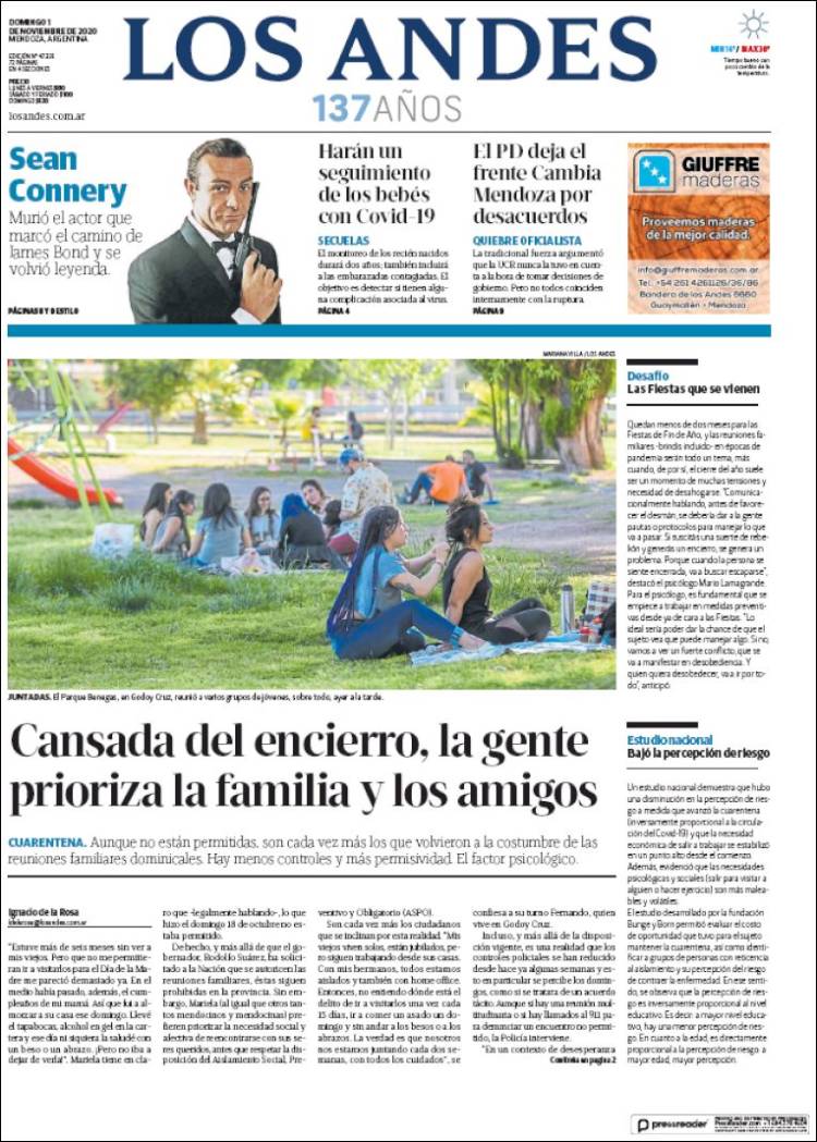 Portada de Los Andes - Mendoza (Argentina)