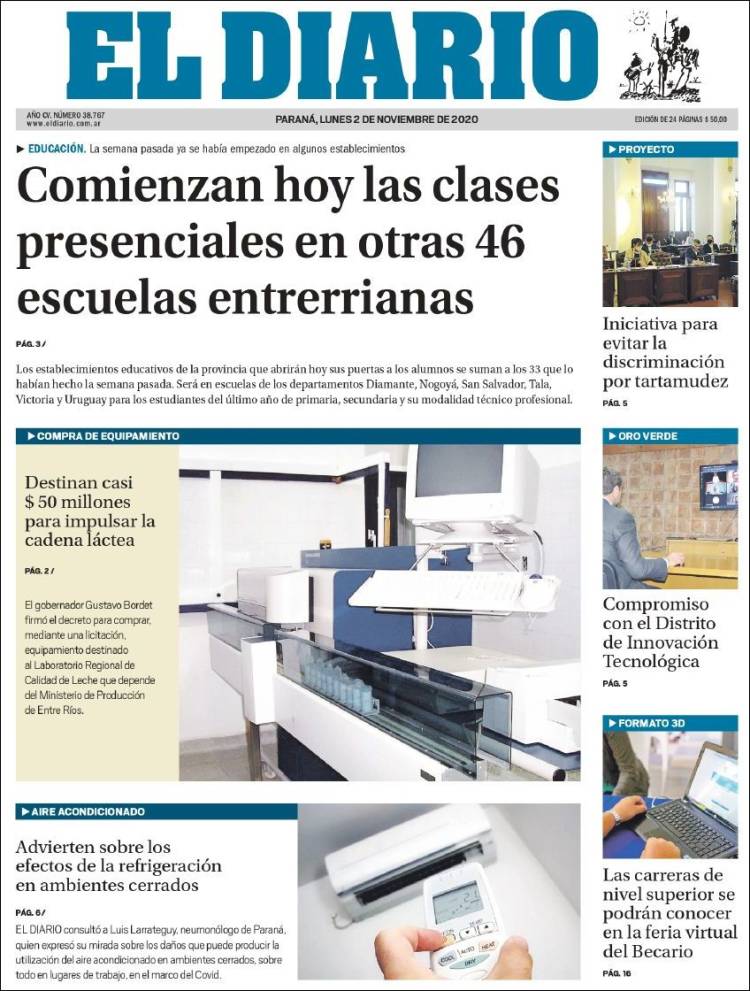 Portada de El Diario de Paraná (Argentina)