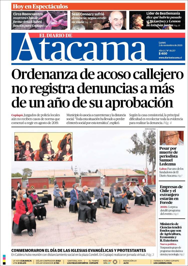 Portada de Diario de Atacama (Chile)