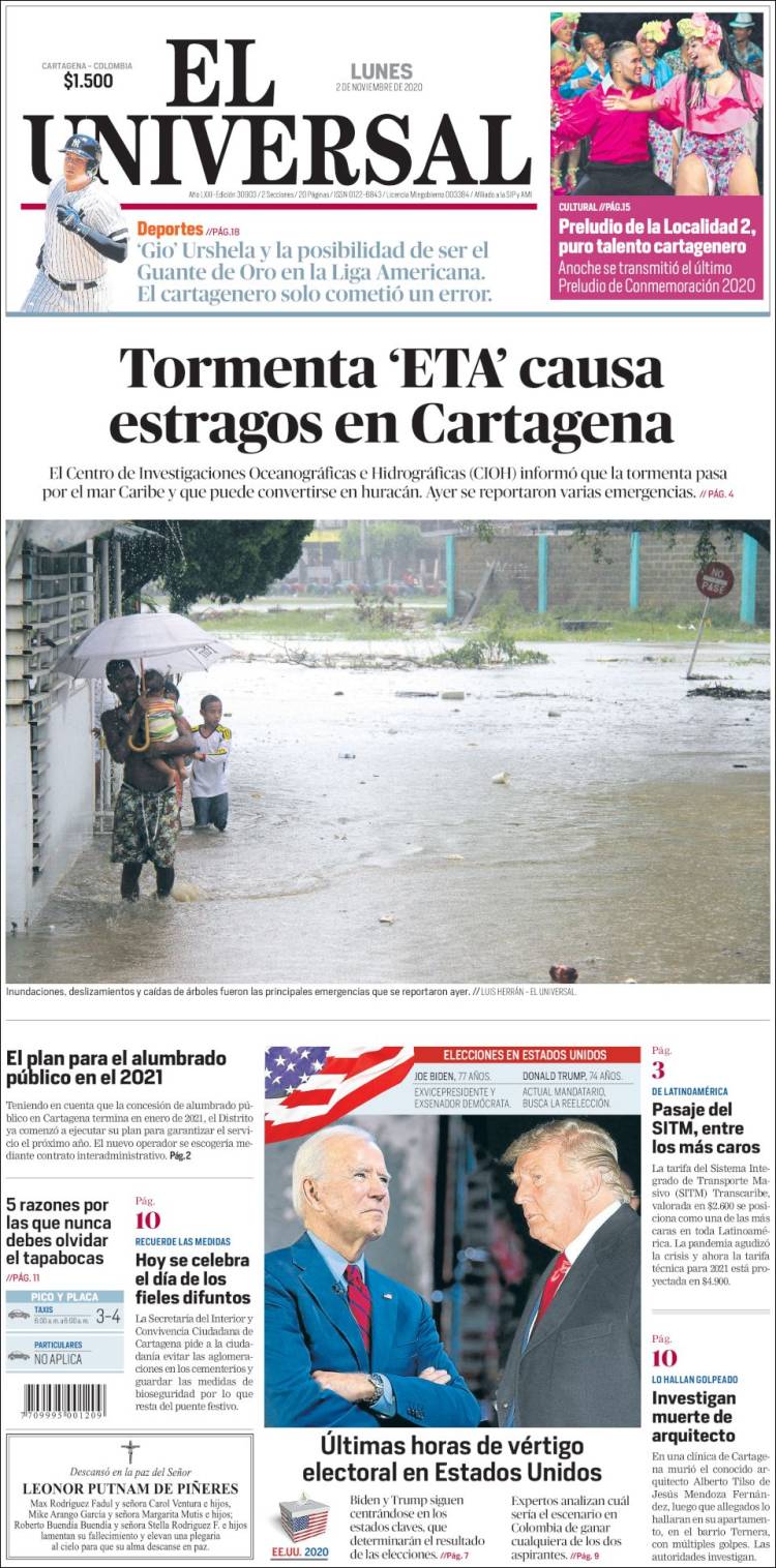 Portada de El Universal (Colombia)