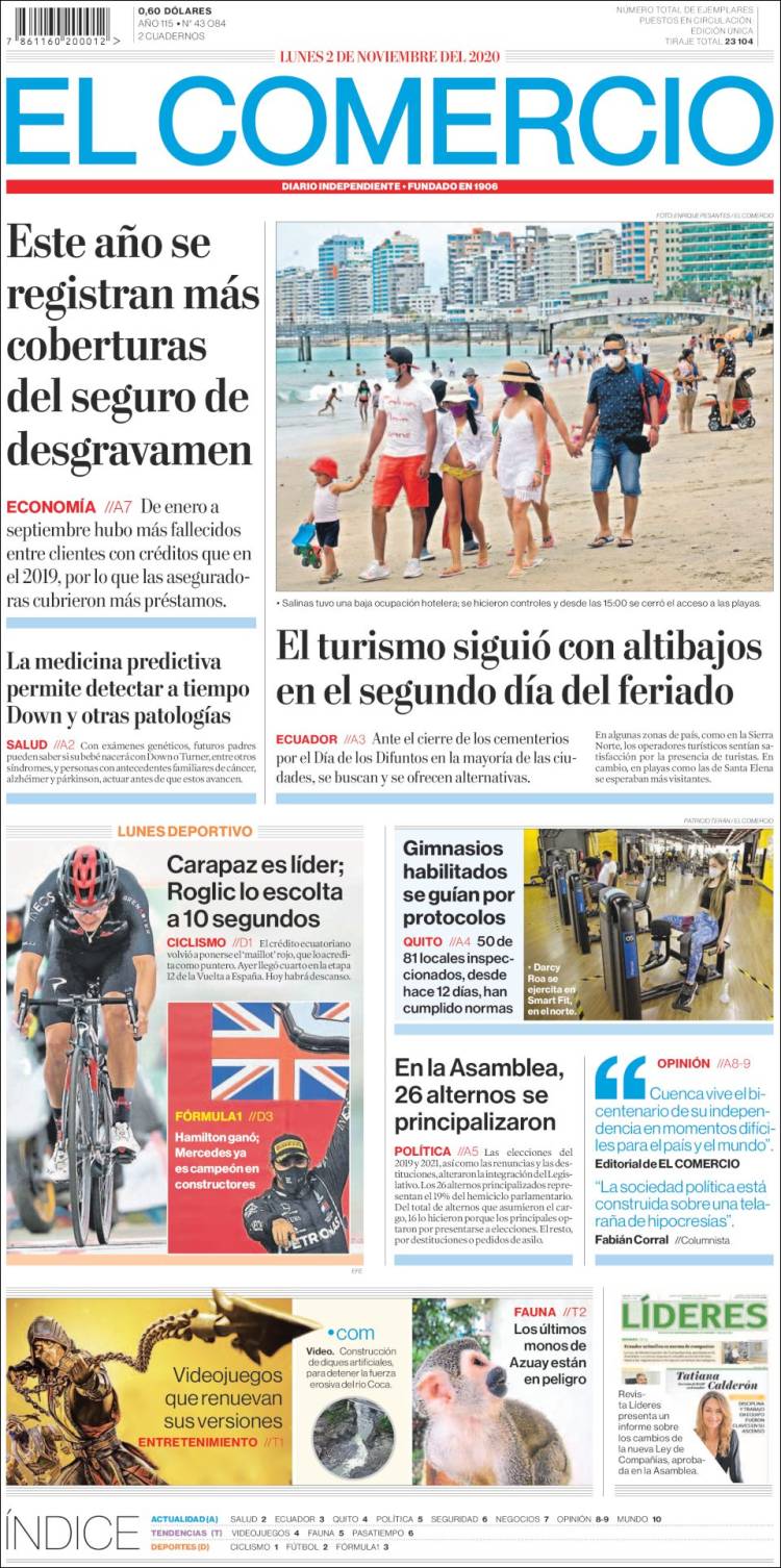 Portada de El Comercio (Ecuador)