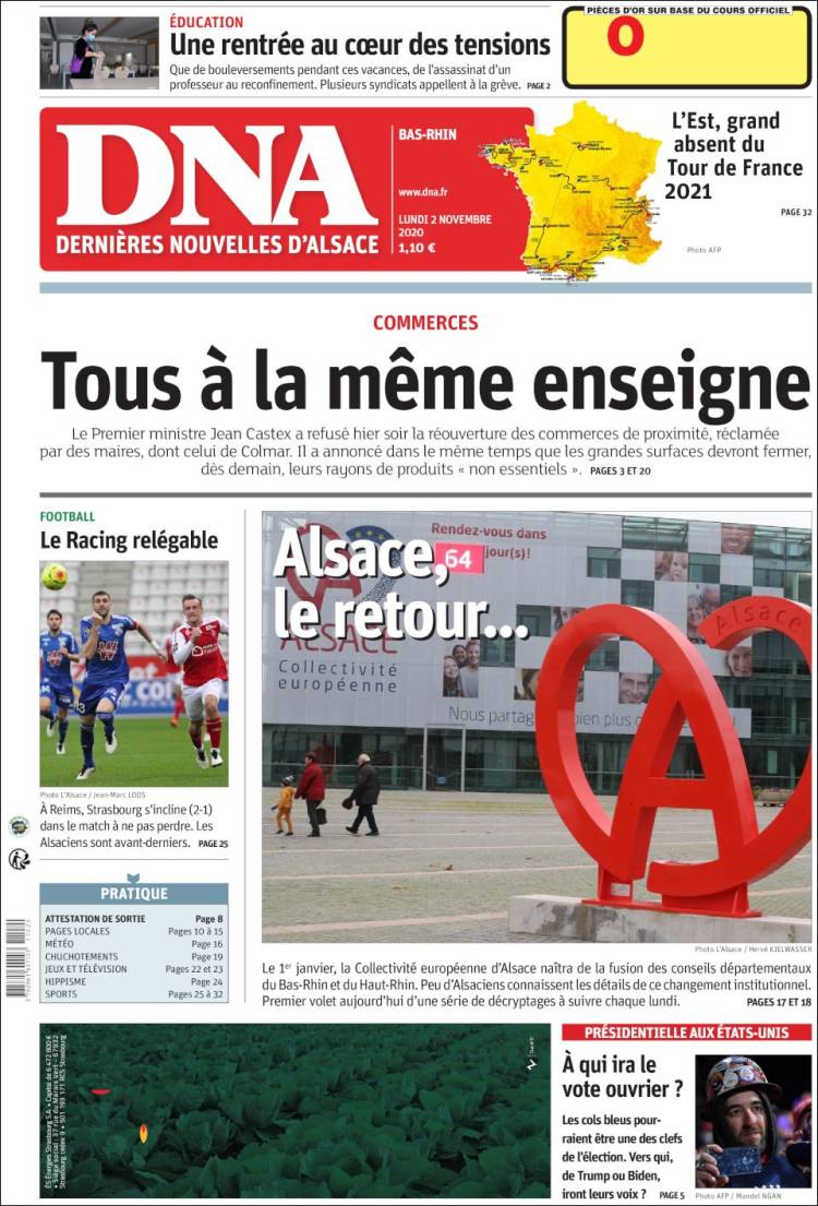 Portada de Les Dernières Nouvelles d'Alsace (Francia)